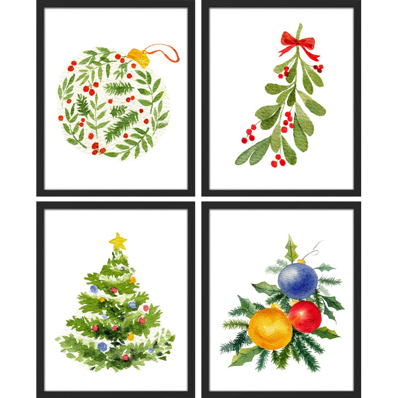 Winter Winter Christmas Tree Ornament Bulb Mistletoe, impression sur papier, 4 pièces, Noir, H 16 po x l 12 po