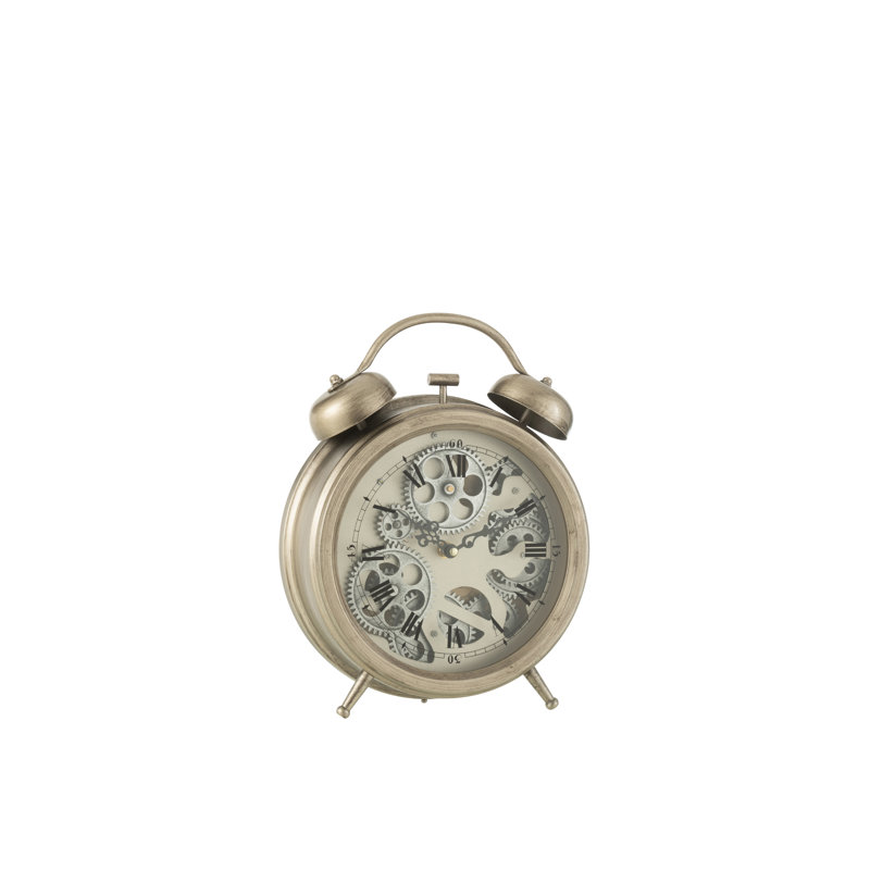 Aaira Roman Numeral Metal Mechanical Alarm Tabletop Clock in Brass