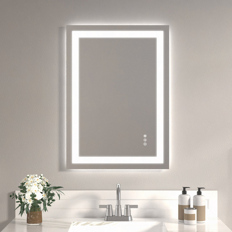 20 po x 28 po, miroir sans cadre trempé avec 2 bandes de lumière DEL avant et arrière, 28 po x 20 po