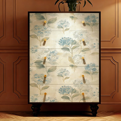 Armoire de rangement en bois massif à 5 tiroirs Vintage Floral