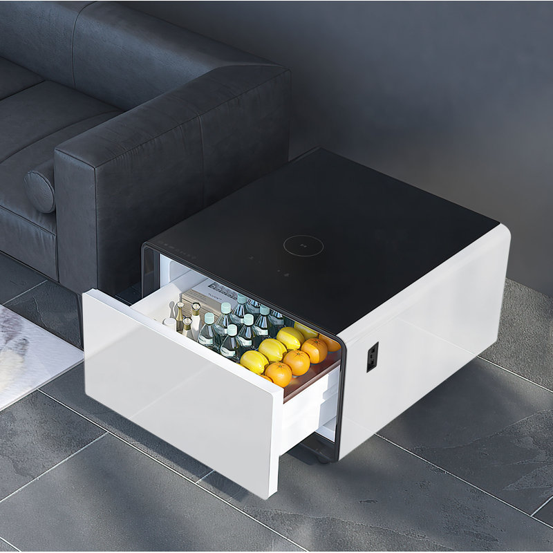 Lonas Glass Top End Table with Storage and Built-In Outlets, White