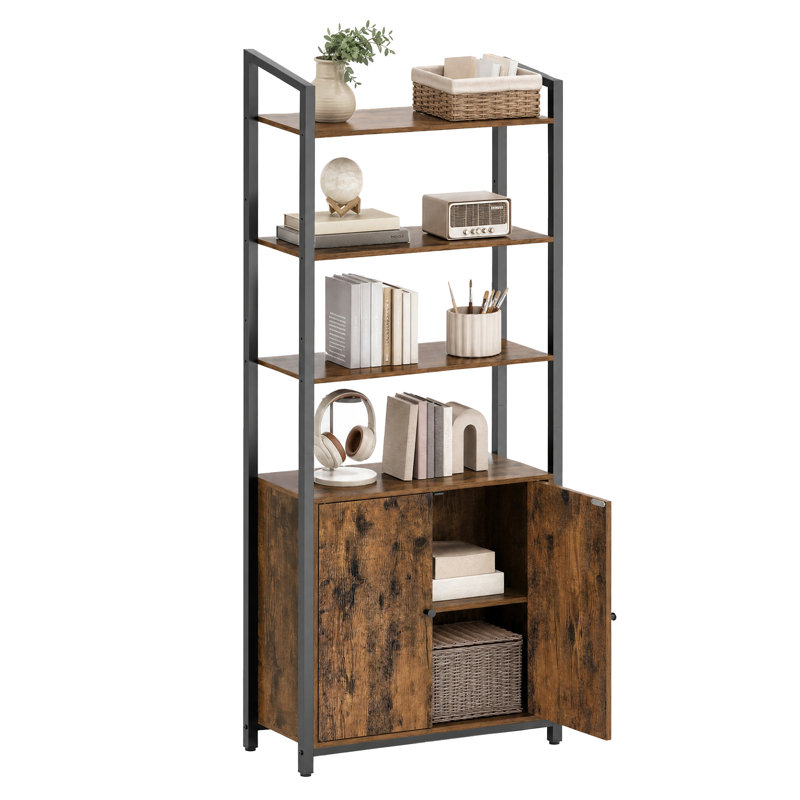 Adyaan 60 cm W Steel Etagere Bookcase, Rustic Brown/Ink Black