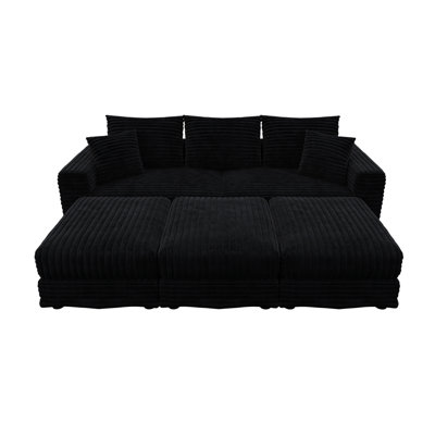 82.7 "Plush Corduroy 3-Seat Sofa,Modern Comfy Upholstered Sofa Cloud Couch,Deep Seat Couches with Soft Pillows and 3 Ottomans,Convertible Sofa Lounge Chair