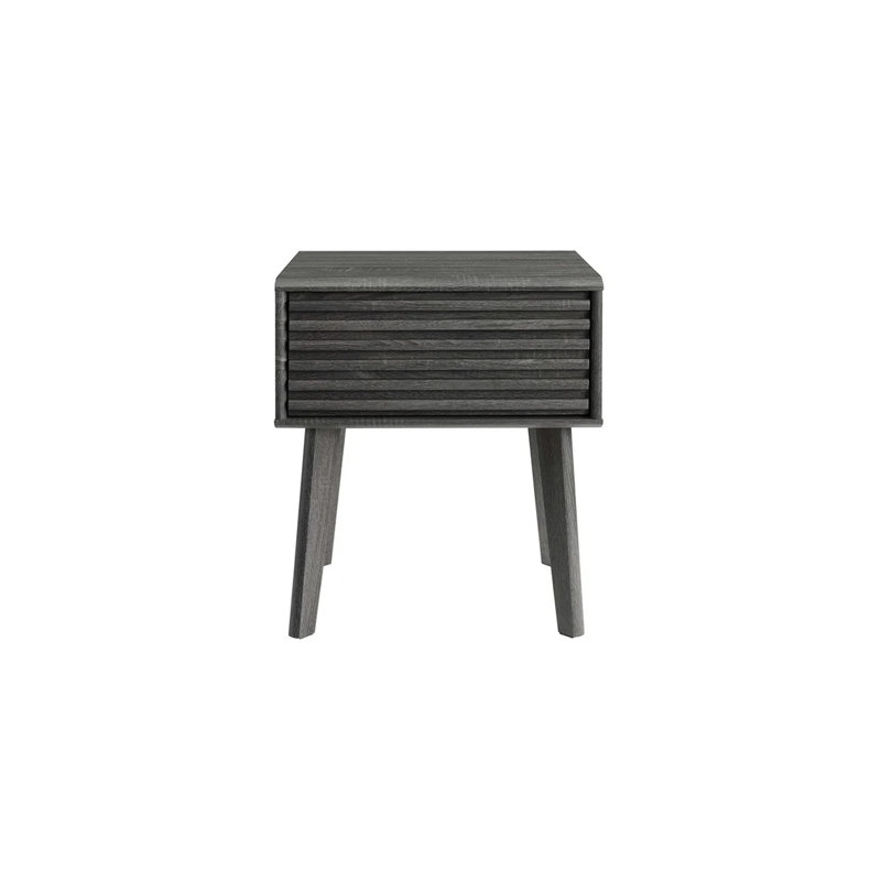 Mid-Century Modern Charcoal Wood Grain End Table with Storage