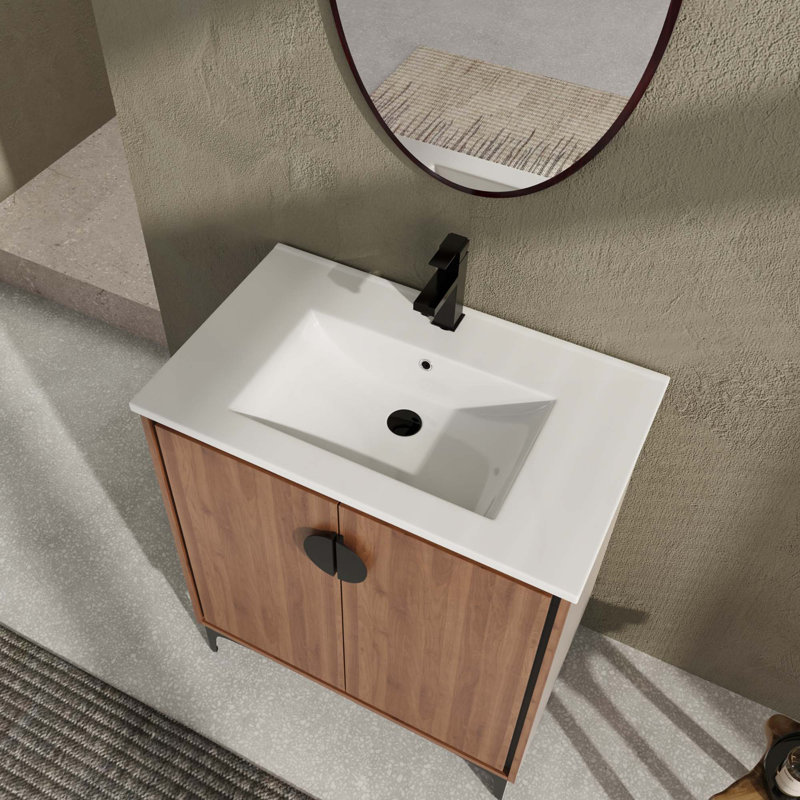 Meuble-lavabo moderne avec lavabo supérieur simple et 2 portes à fermeture douce