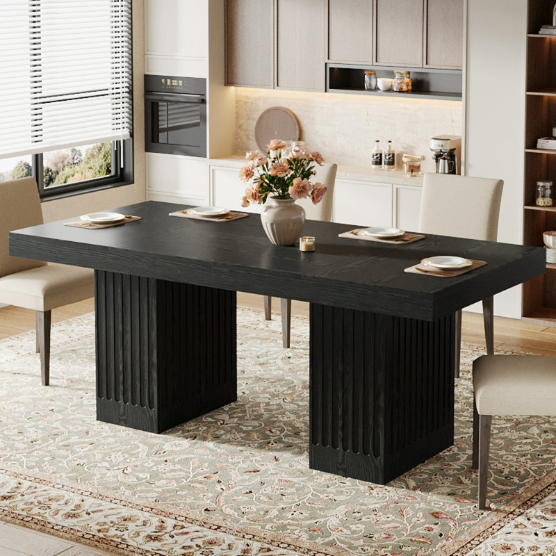 63-Inch Dining Table for 4-6 People, Large Rectangular Dinner Furniture for Dining Room, Kitchen, Living Room, Black