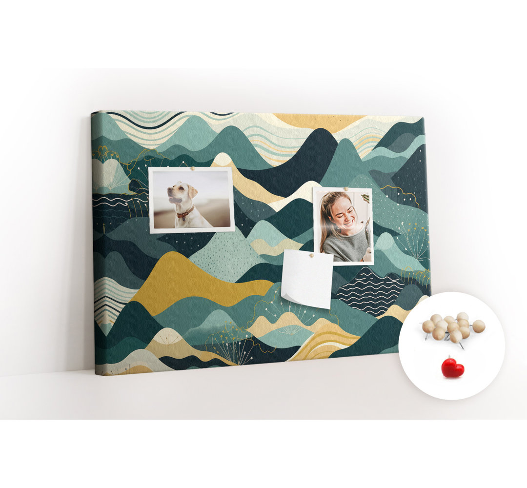 Wall Mounted cork board with print home decor message pin boards home office bulletin board ideas ideas Illustration mountain