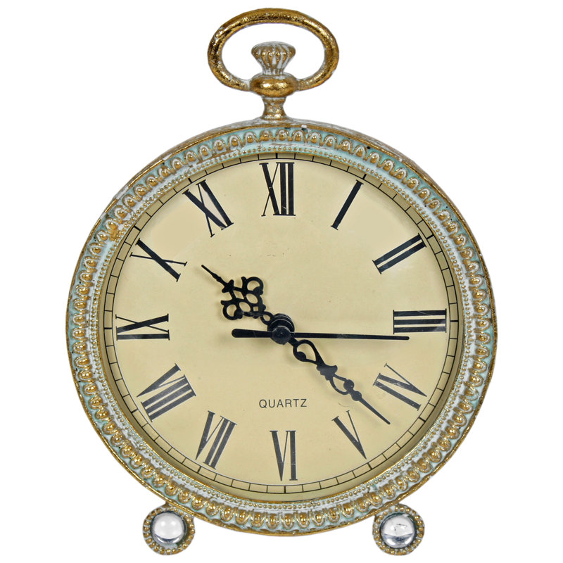Roman Numeral Metal Quartz Movement / Crystal Tabletop Clock in Gold