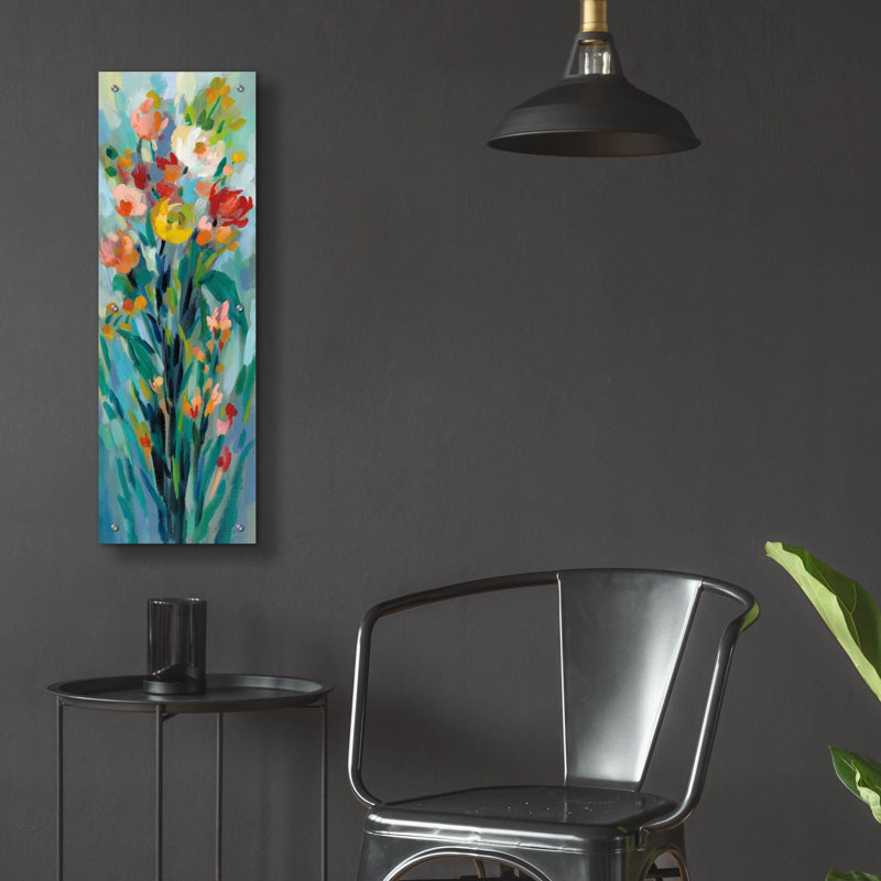 «Tall Bright Flowers I» par Silvia Vassileva, art mural en verre acrylique, H 36 po x l 12 po