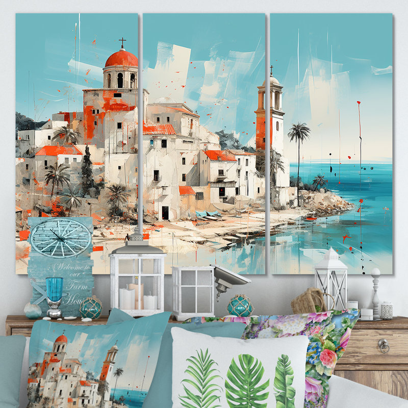 Impression sur une île grecque de Santorin 1 - Santorini, Toile tendue, H 32 po x l 48 po