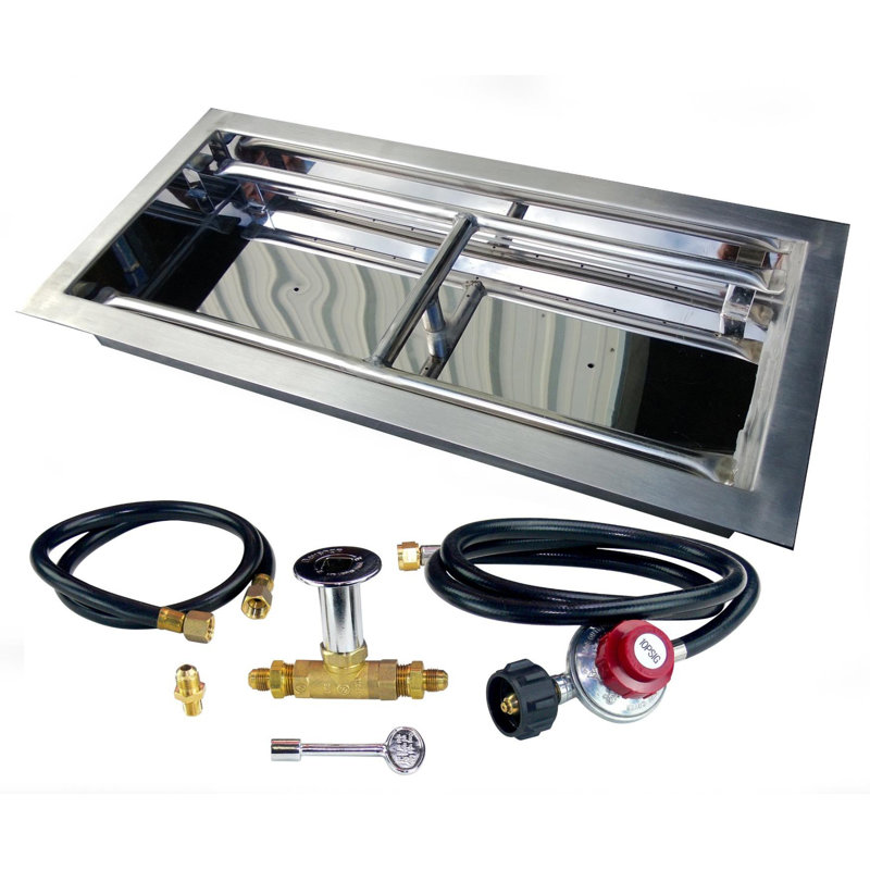 Dreffco Heavy-Duty Stainless Steel Drop-in Fire Pit Pan and Burner Kit Aderonke, 3" H x 38.7" W x 14.7" D