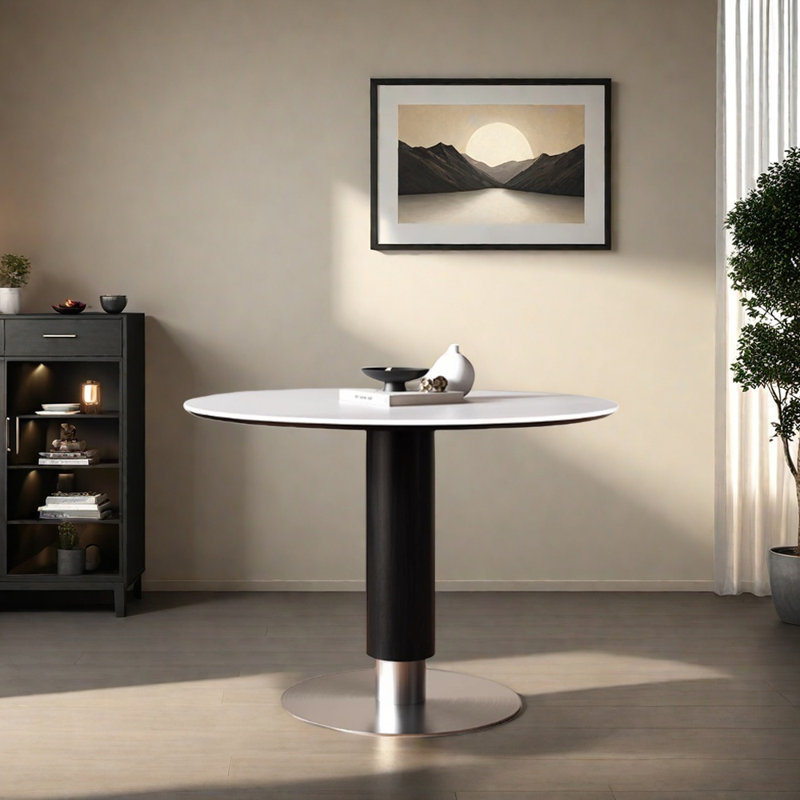 Table ronde décontractée Modern Slimal Rock, H 29,52 po x L 39,37 po x l 39,37 po, Blanc