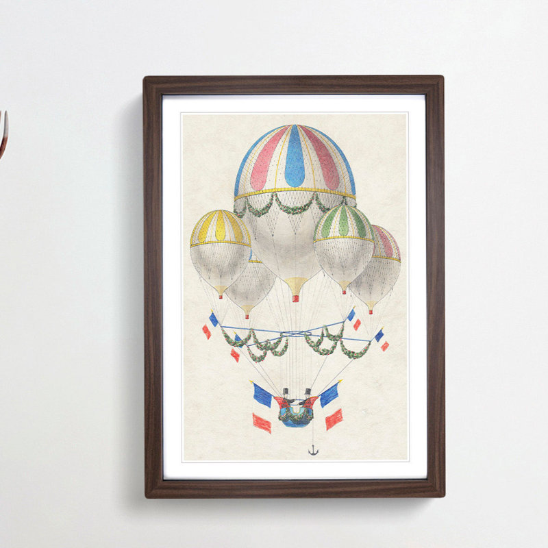 Hot Air Balloons in France by Leon Benett - Picture Frame Painting Print, 36cm H x 27cm W x 2cm D, Walnut Framed