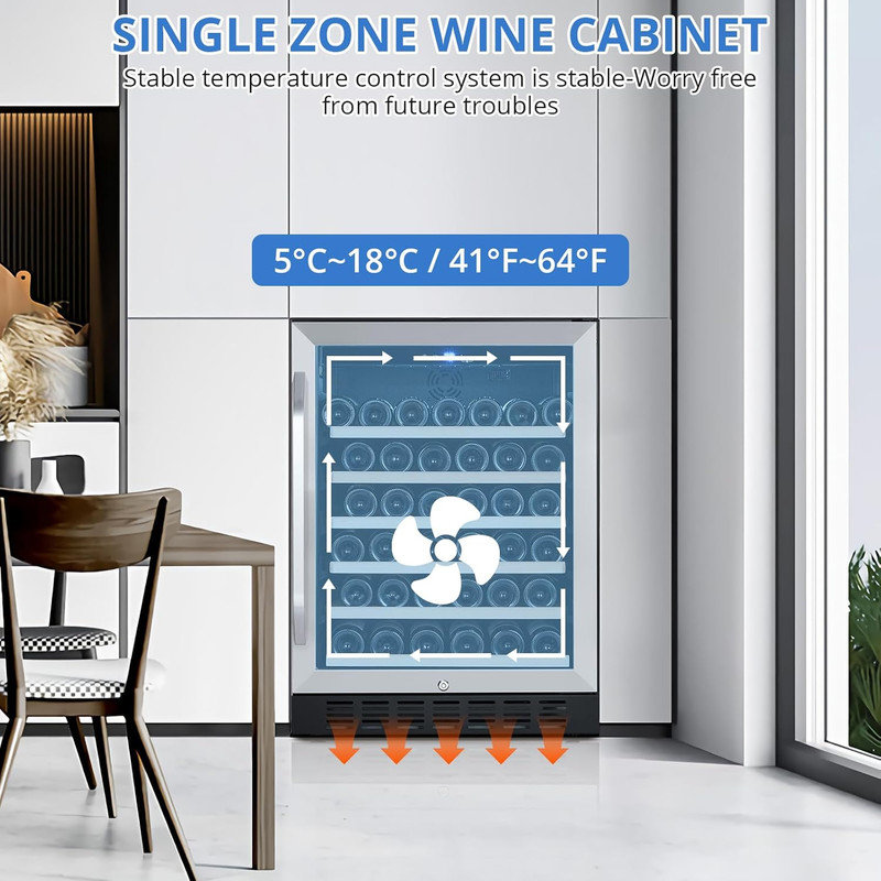 24" Single Zone Wine Cooler - 46 Bottle Capacity, Built-in/Freestanding Metal Design with Touch Control