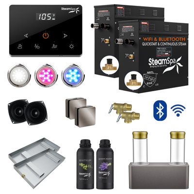 Black Series 15KW Steam Bath Generator With Wireless Remote, BLUETOOTH, WIFI, And Dual Aroma Pump In Brushed Nickel