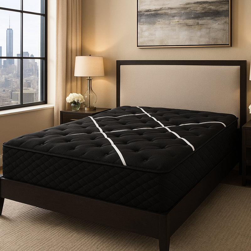 Très grand matelas avec technologie de refroidissement et milieu merveilleux, mousse de soutien, mémoire de gel de 12 po d'épaisseur, 72 de largeur, 84 de longueur, combinaison de couleur noir blanc, structure principale en mousse, changement de phase de remplissage en acier