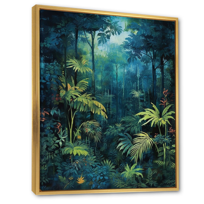 Jungle Expedition - Art mural forêt, H 44 po x l 34 po x P 1,5 po, Cadre flottant doré