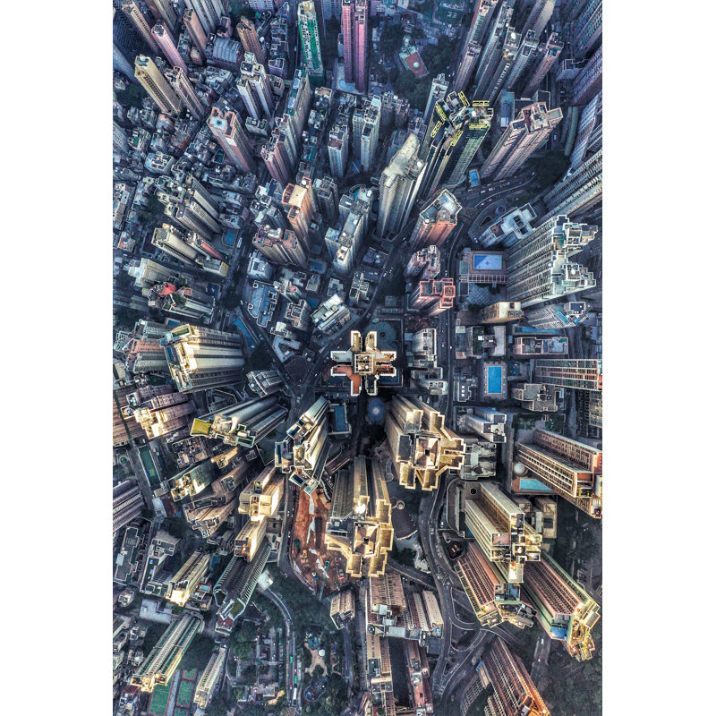 " Cityscape Straight Down, Buildings, Wide Angle ", 48" H x 24" W x 1.5" D