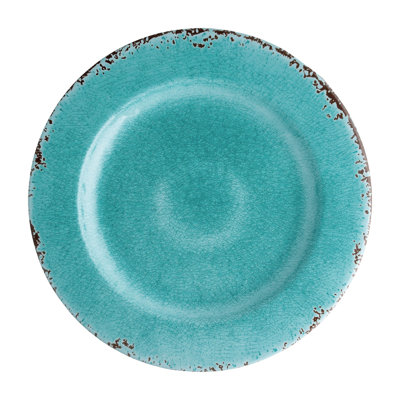 Crackle Turq 18 Piece Melamine Dinnerware Set Plate and Bowl Set - Service for 6