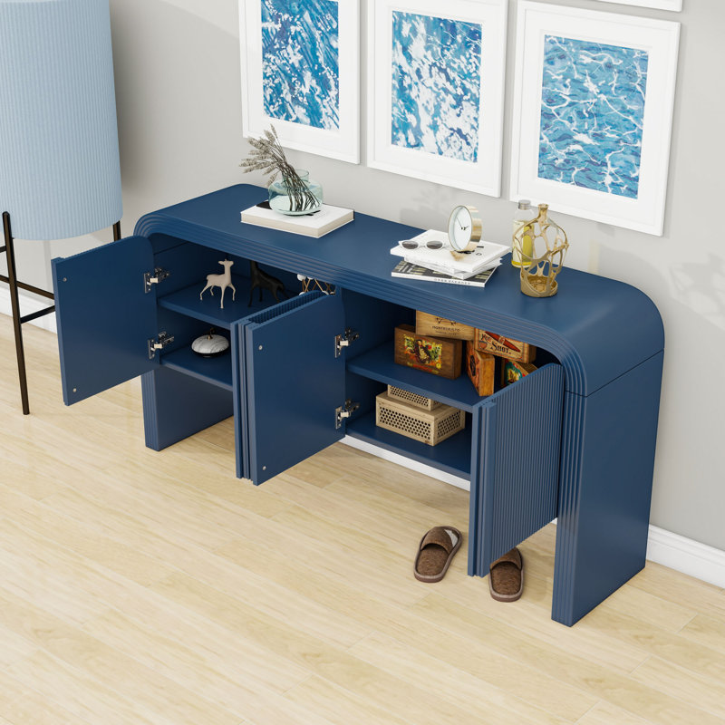 Wooden Console Table with Adjustable Shelves and Doors, Navy Blue