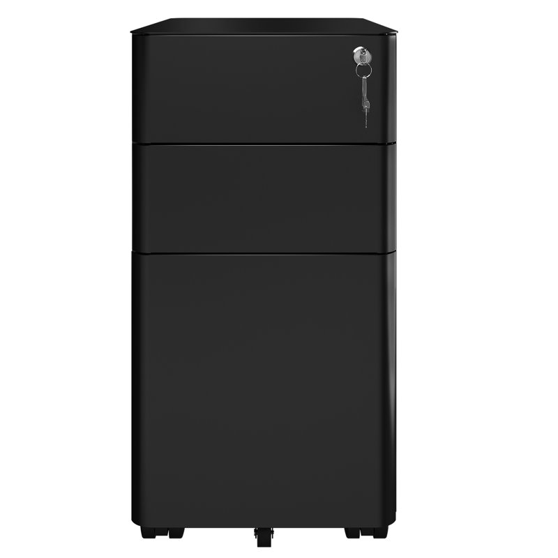 30cm Wide 3 -Drawer Mobile Steel File Cabinet, Black