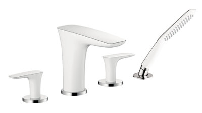 Puravida Double Handle Deck Mounted Roman Tub Faucet Trim with Handshower