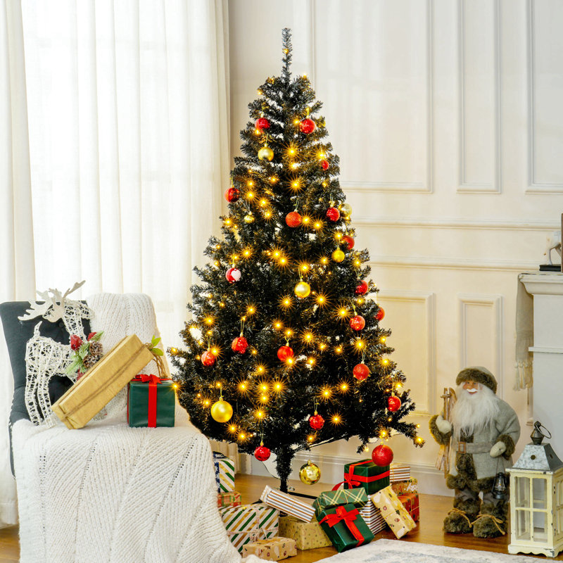 Grand sapin de Noël artificiel avec branches réalistes, lumières à DEL blanc chaud et extrémités, 6'