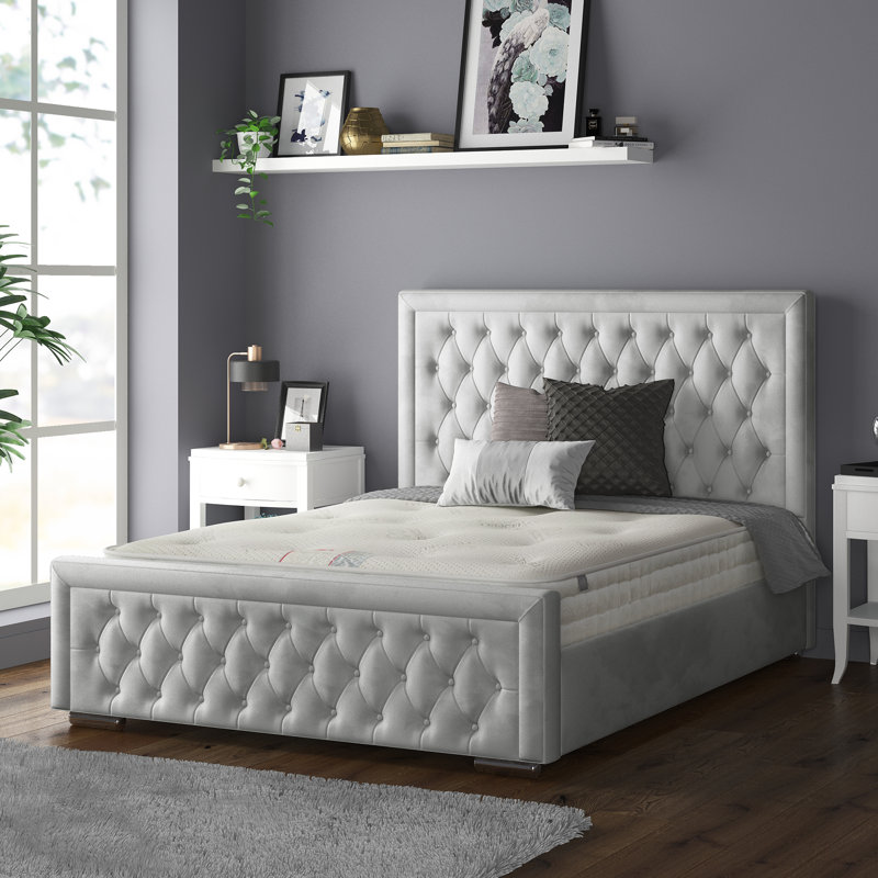 Chenault Upholstered Bed, Double (4'6), Silver