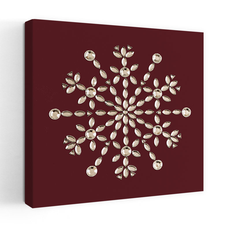 Crystal Snowflake Elegant Geometric Abstract Winter Landscape Wall Art Print by Renate Holzner - Wrapped Canvas Print