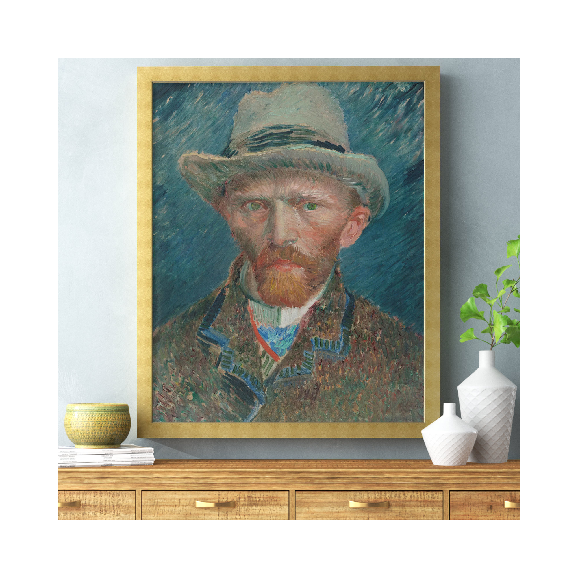 Van Gogh 1887 Self Portrait, 45" H x 36" W x 0.5" D, Gold