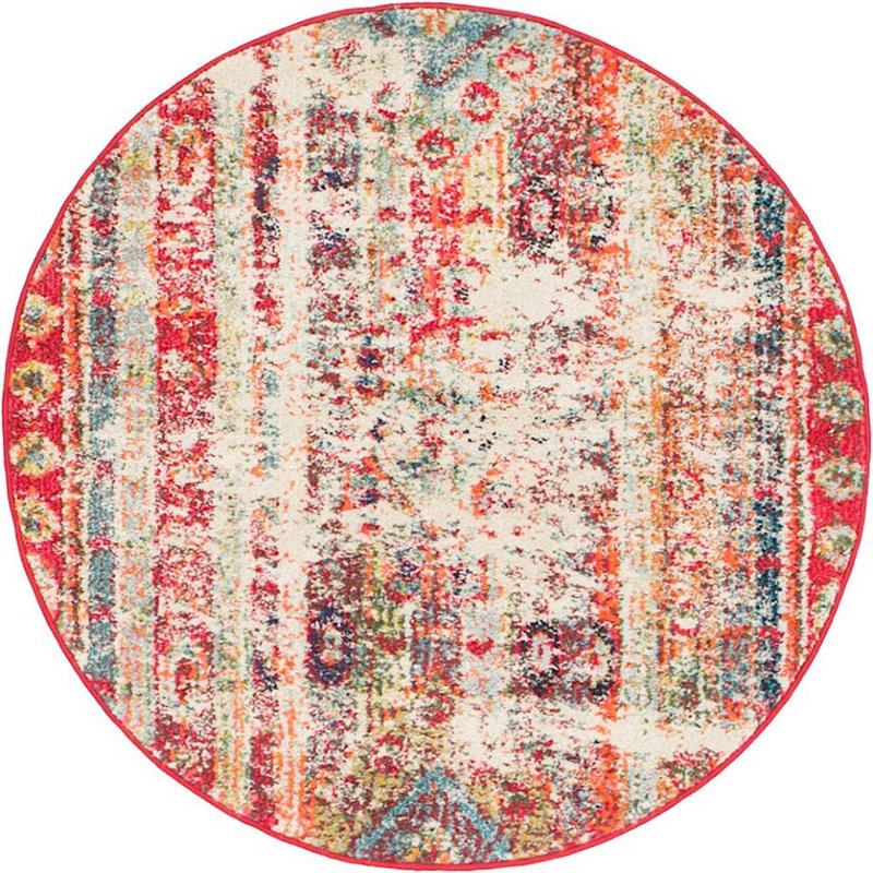 Tapis à motif géométrique rouge Sierra, Rond 3 pi 3 po