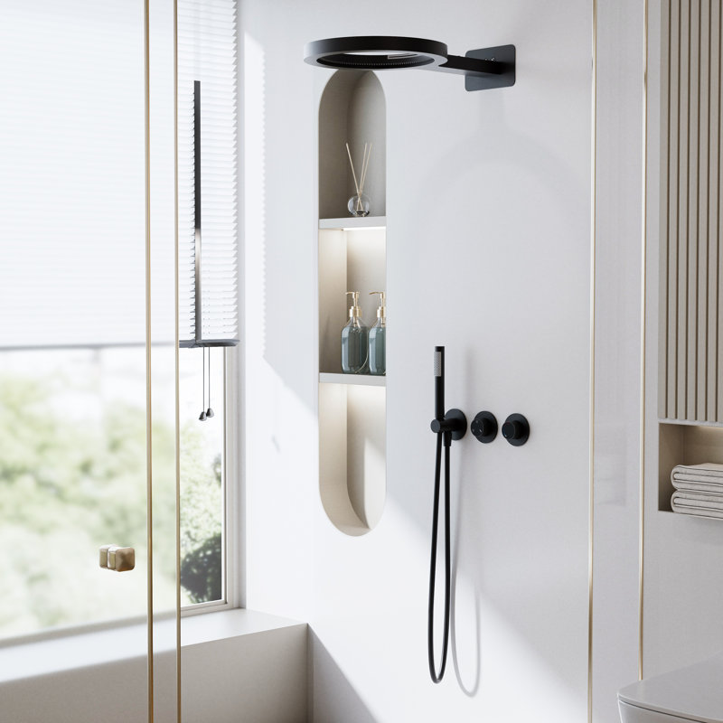 Dual-Function Rainfall And Waterfall Shower System With Handheld Shower, Dual-Handwheel Temperature And Diverter Controls