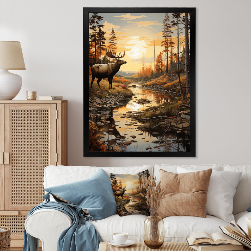 «Yancarlos Brown Yellow Moose Majestic Pastoral III», reproduction sur toile, H 32 po x l 24 po x P 1 po, Cadre photo noir