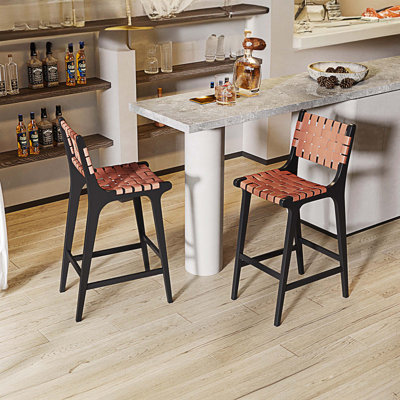 Tabouret de comptoir en cuir tissé