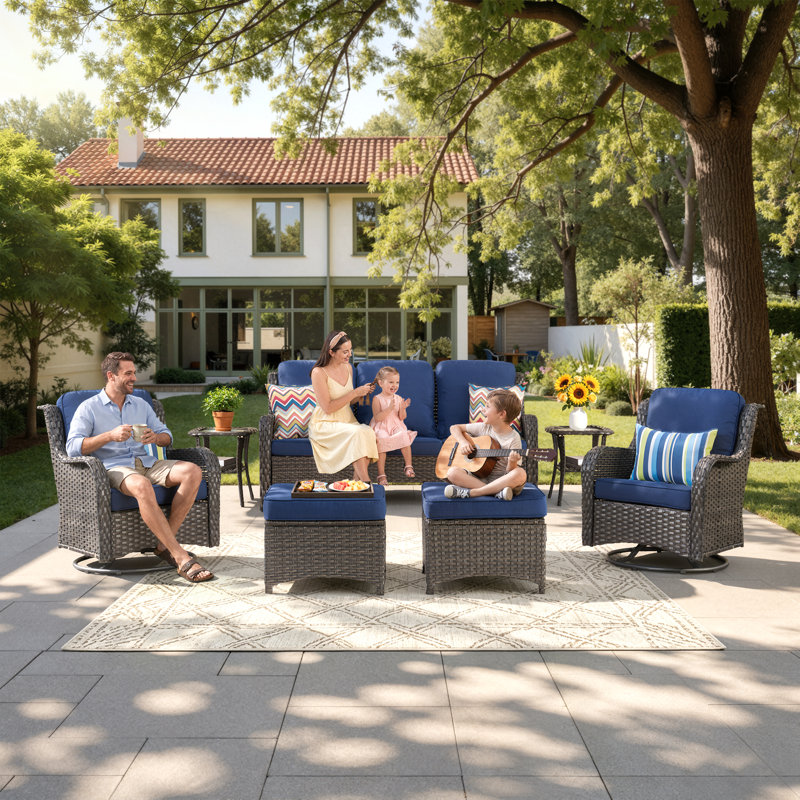 Tommy 5 -Person Outdoor Seating Group With Cushions, Navy