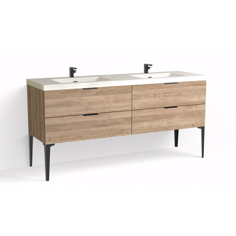 Avila 72" W Freestanding Double Bathroom Vanity with Dean Leg, White Acrylic, Matte Black, Gloss White/Single