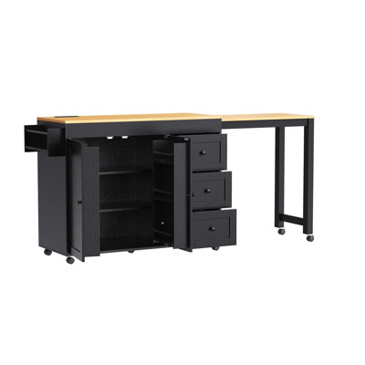 74.8" Kitchen Island with Extendable Dining Table, Kitchen Storage Cart with 3 Drawers, Power Outlet, Rolling Kitchen Island on Wheels with Spice Rack and 2 Door Cabinet, for Kitchen