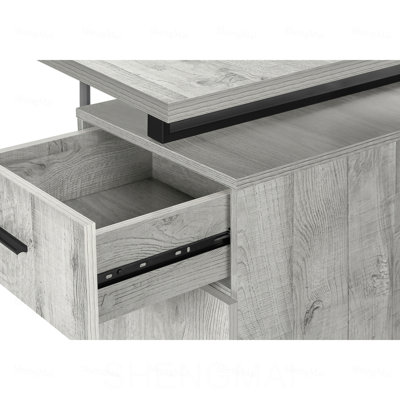 Bureau d'ordinateur, bureau à domicile, ordinateur portable, configuration gauche/droite, tiroirs de rangement, 122 cm (48 po), plateau en stratifié gris, structure en métal noir