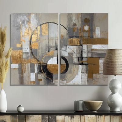 Gold And Grey Radical Simplicity I - Abstract Midcentury Oversized Wall Art