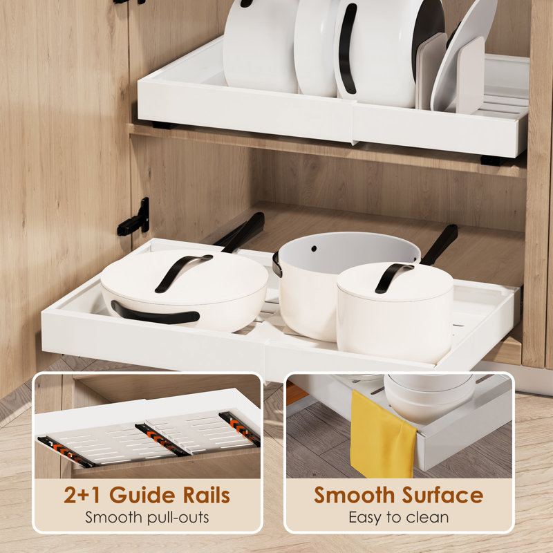 Ensemble de 1 armoire de rangement extensible de 21 po de profondeur, réglable de 12,6 po à 20,5 po, sans perceuse avec rails à triple rail, tiroirs robustes pour la cuisine, les armoires, blanc