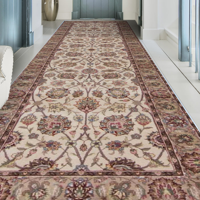 Tapis ivoire et taupe noué à la main de haute qualité