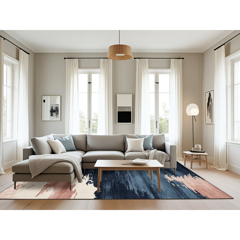 Tapis gris aquarelle lavable à la machine, Rectangulaire 8 pi x 10 pi