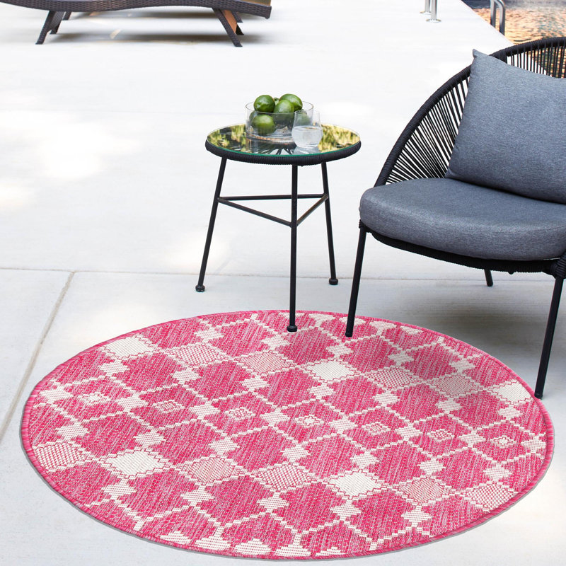 Magenta Traliccio Indoor/Outdoor Trellis Rug, Round 10'