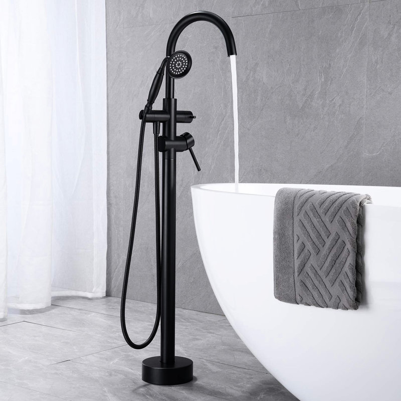 Freestanding Tub Filler With Matte Black Finish - Great Flexibility 59" Hose Hand Shower For Bathing In Handheld Versatile Options
