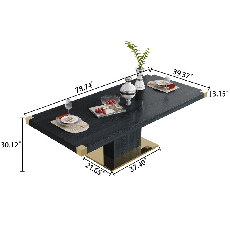 MDF Top Dining Table with Gold Finish Corner, Black