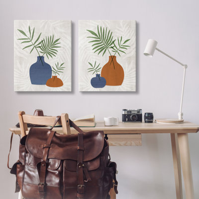 Ensemble de 2 impressions sur toile Mid-Century Palm Vases par Natalie Carpentieri