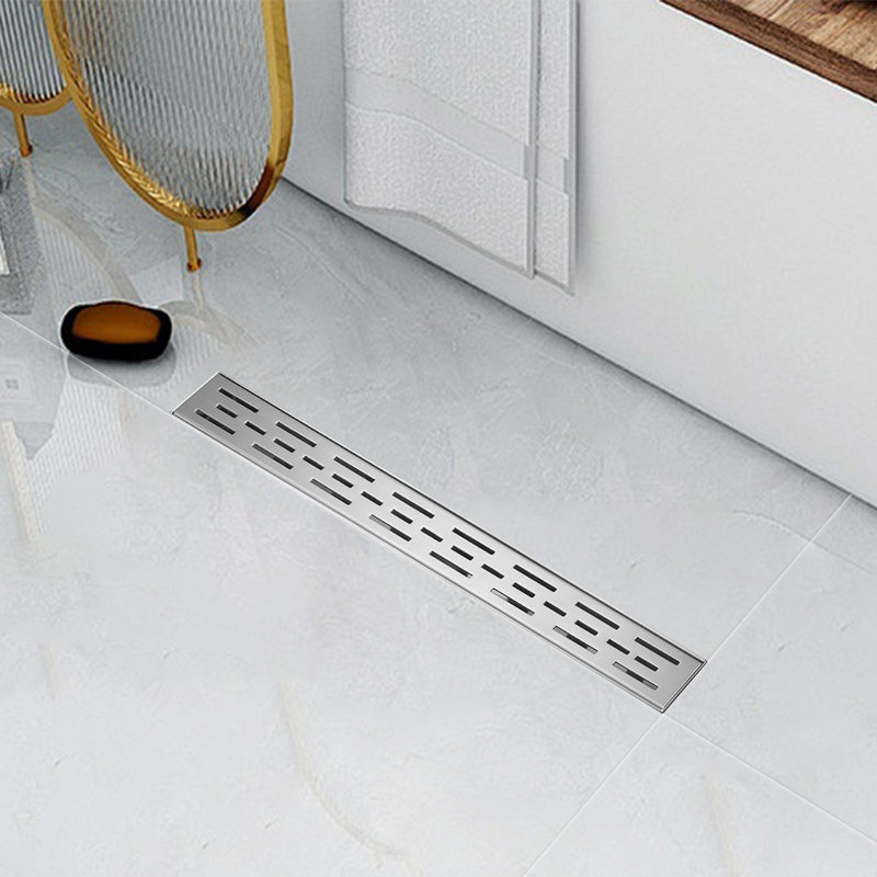 Drain de douche linéaire 24 "avec grille à motif de barres, Nickel brossé