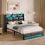 Upholstered Platform Bed Frame with Wingback Headboard, LED Lights & 4 Storage Drawers-1077259086-1077259072-1092205472