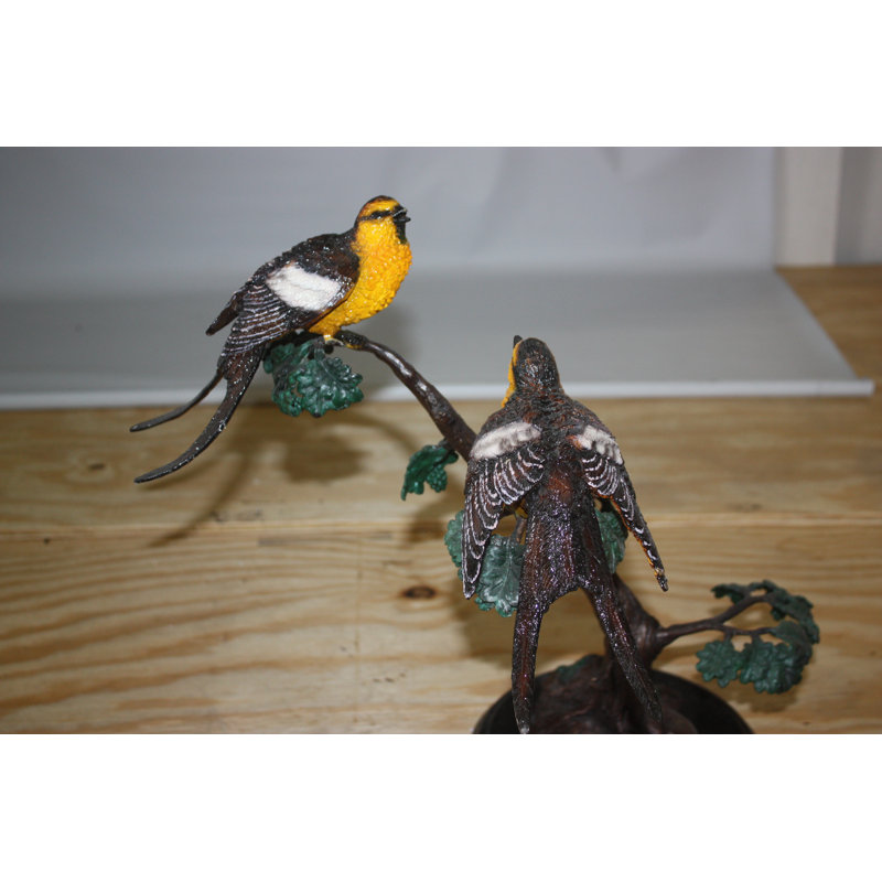 Bevin Two Sparrows on tree - Bronze Statue -  Size: 17"L x 8"W x 17"H. 