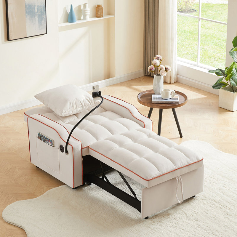Canapé-lit, canapé-lit convertible 3 en 1 avec dossier réglable, support pour téléphone et port USB, type C, fauteuil inclinable réglable, fauteuil pour salon, chambre à coucher, petit espace